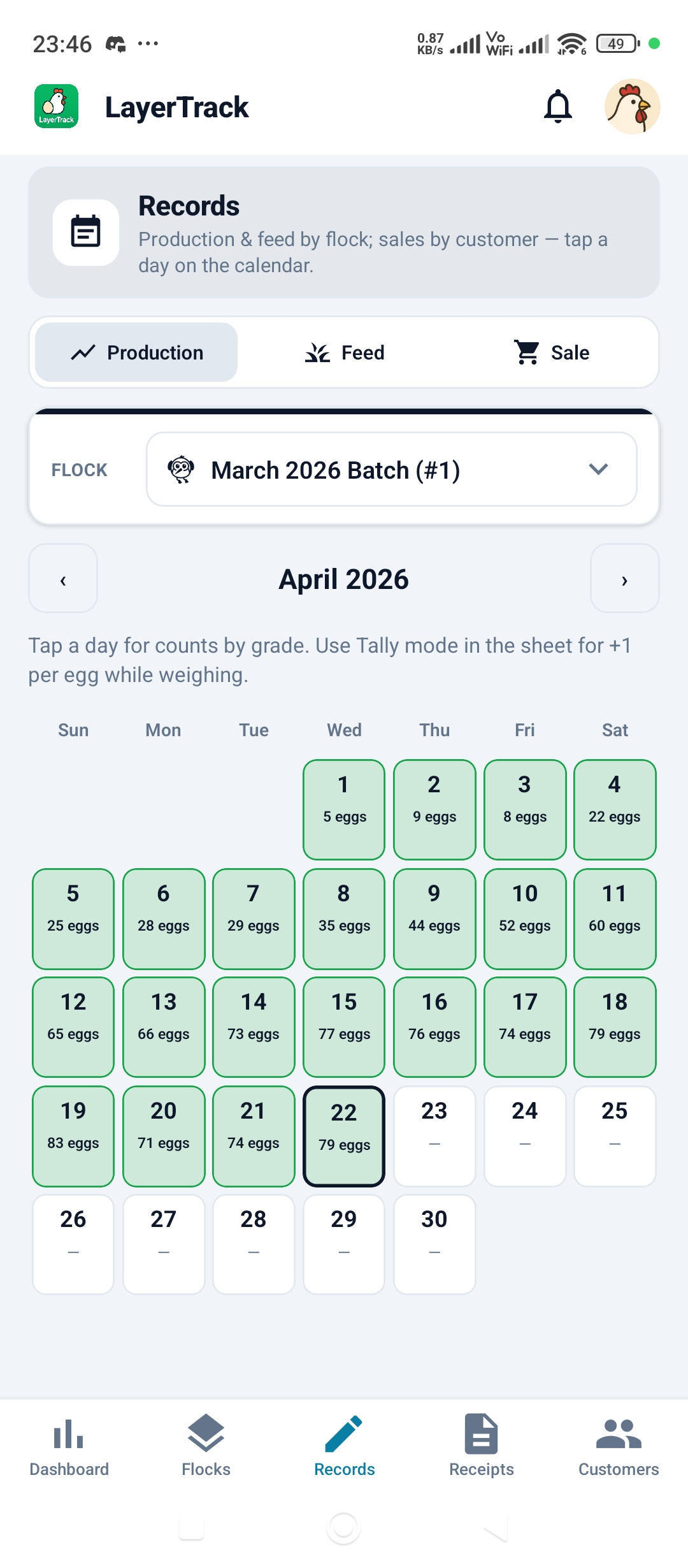 Production records screenshot